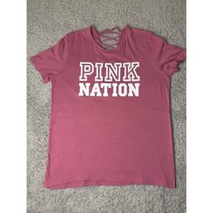 Victoria's Secret  L PINK Nation Lace Up Short Sleeve T-Shirt Pink